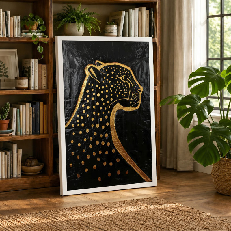 Golden Leopard Minimalist - Wrapped Canvas, 24x16 - 61.0 x 40.6 cm, Cream Border