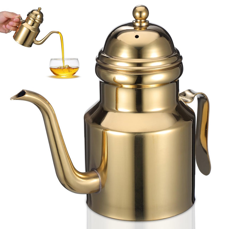 Oil Dispenser Vinegar Dispenser Bottle 15.22oz Stainless Steel Oil Can Container with Handle for Kitchen Restaurant Cooking BBQ Golden
