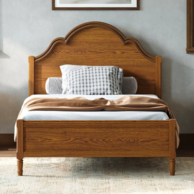 Full Size Solid Wood Platform Bed Frame with Arch Headboard and Footboard, Wood Slat Support, No Box Spring Needed, Walnut