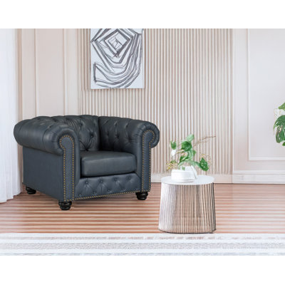 Fauteuil en cuir véritable touffeté de 48 po de largeur Toddington