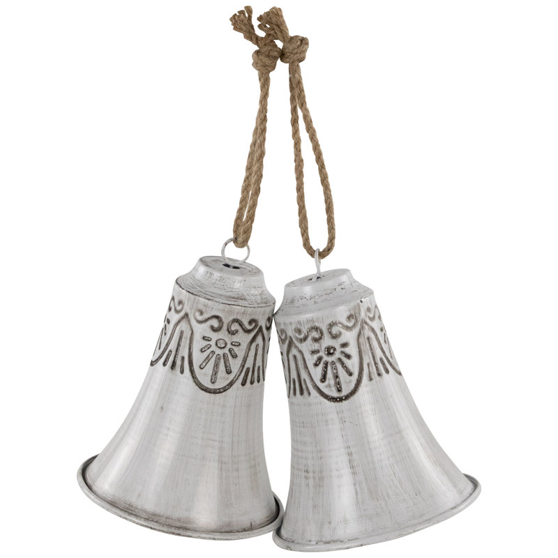 Embossed Christmas Bell Ornaments - 6" - Set Of 2, White
