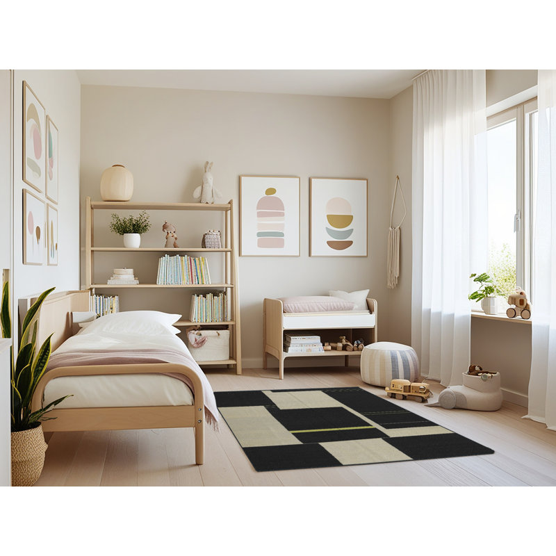 Tapis contemporain noir / beige, Rectangle 4 pi x 6 pi