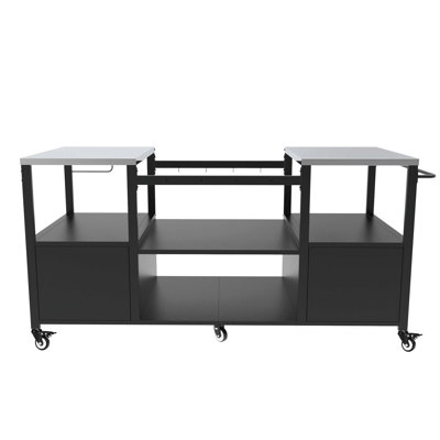 Chariot pour barbecue pour gros œufs et jr, plateau en acier inoxydable robuste, 6 roulettes, imperméable et facile à nettoyer, 2 grandes boîtes de rangement, porte-serviettes en papier, support à épices, assemblage, table d'extérieur de 27,21 po de largeur