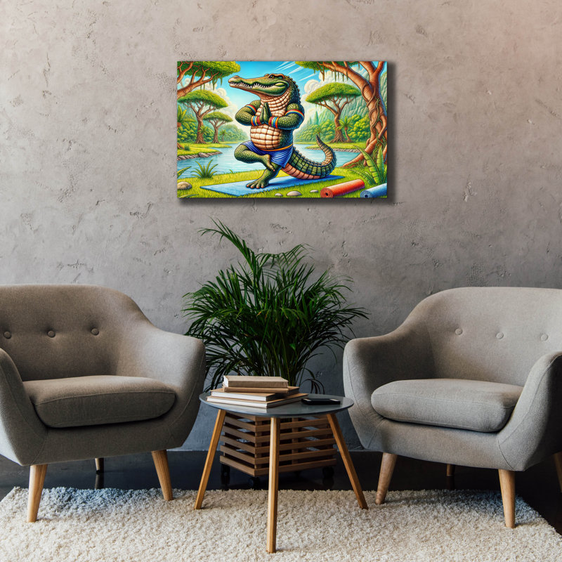 «Crocodile Yoga» par Rey Klimt, art mural sur toile, H 26 po x l 40 po x P 1,5 po