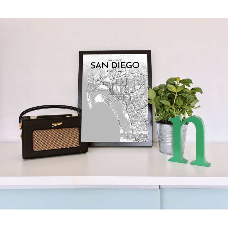 San Diego City Map 1 Piece Wall Art, 50.8cm H x 40.6cm W x 0.13cm D
