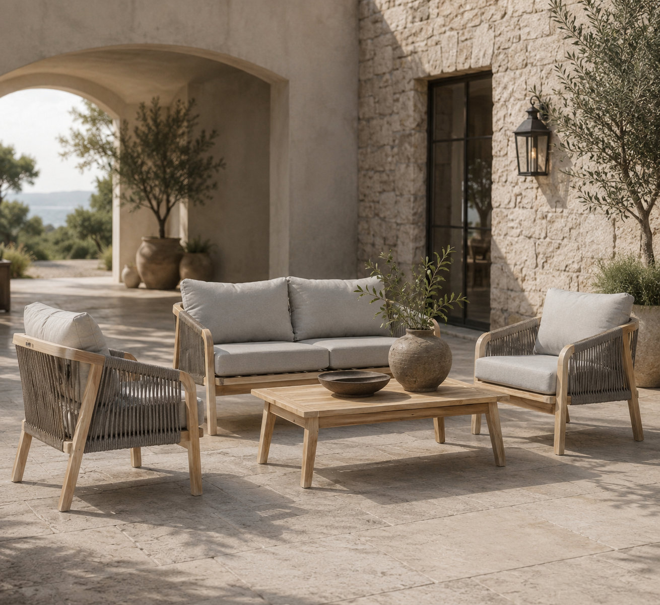 Naila 4-Person Acacia Patio Seating Group, Gray