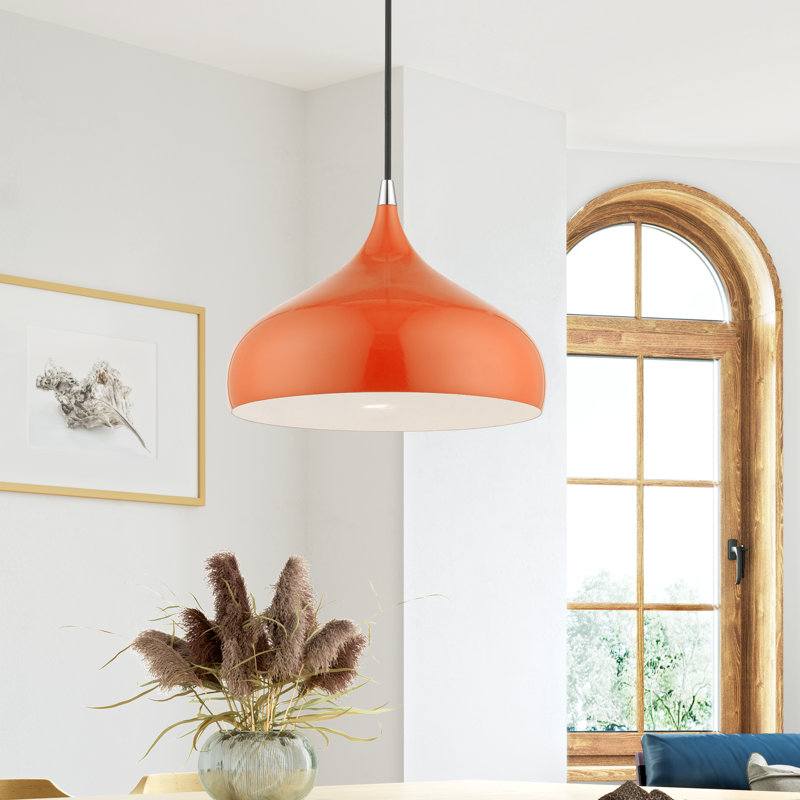 Ithel 1-Light Dimmable Aluminum Pendant, Shiny Orange, Shiny Orange/Polished Chrome