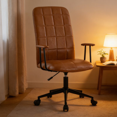 Antique  PU leather color office chair, with armrest, high backrest, soft foam seating