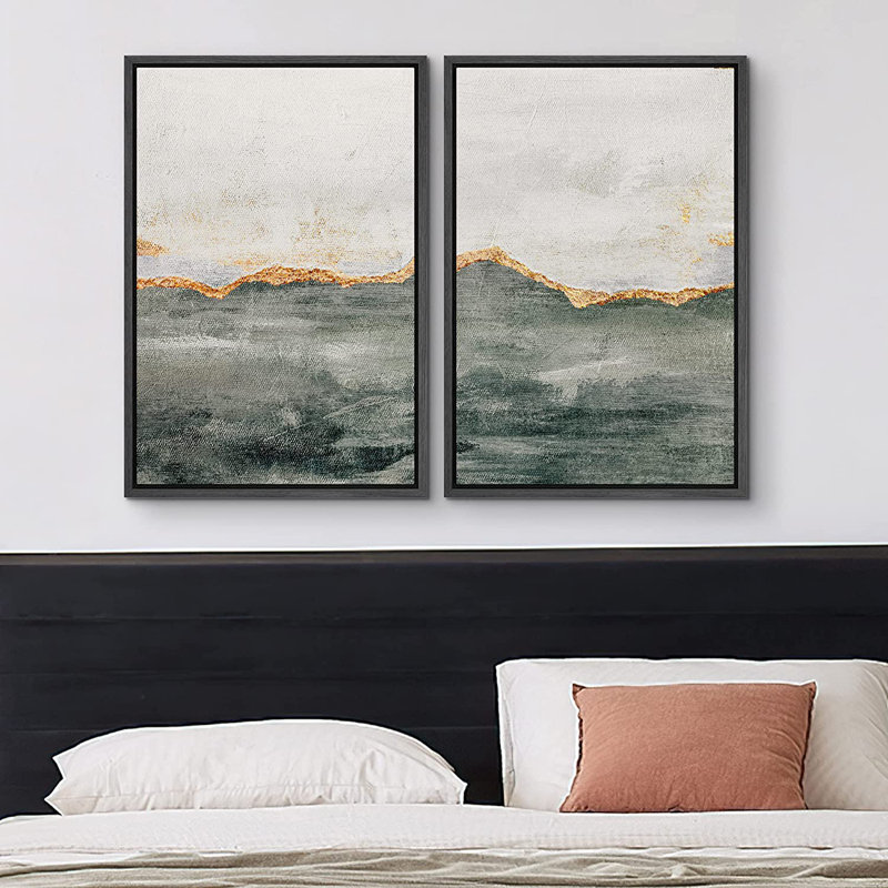 Ensemble de 2 peintures encadrées sur toile, Noir, H 24 po x l 32 po x P 1,5 po