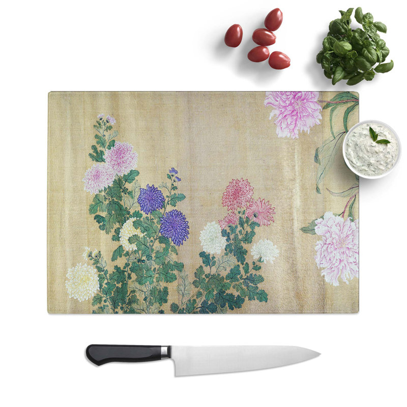 Tempered Glass One Hundred Flowers Vol.3 by Yun Shouping Chopping Board, 39 cm W x 28.5 cm L