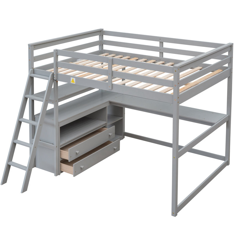 Lit mezzanine avec bureau et tablettes, Gris
