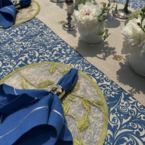 Silver trim dinner napkins, Bright Blue
