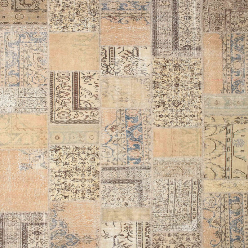 Tapis crème/brun/gris/zone contemporaine, Carré 3 pi