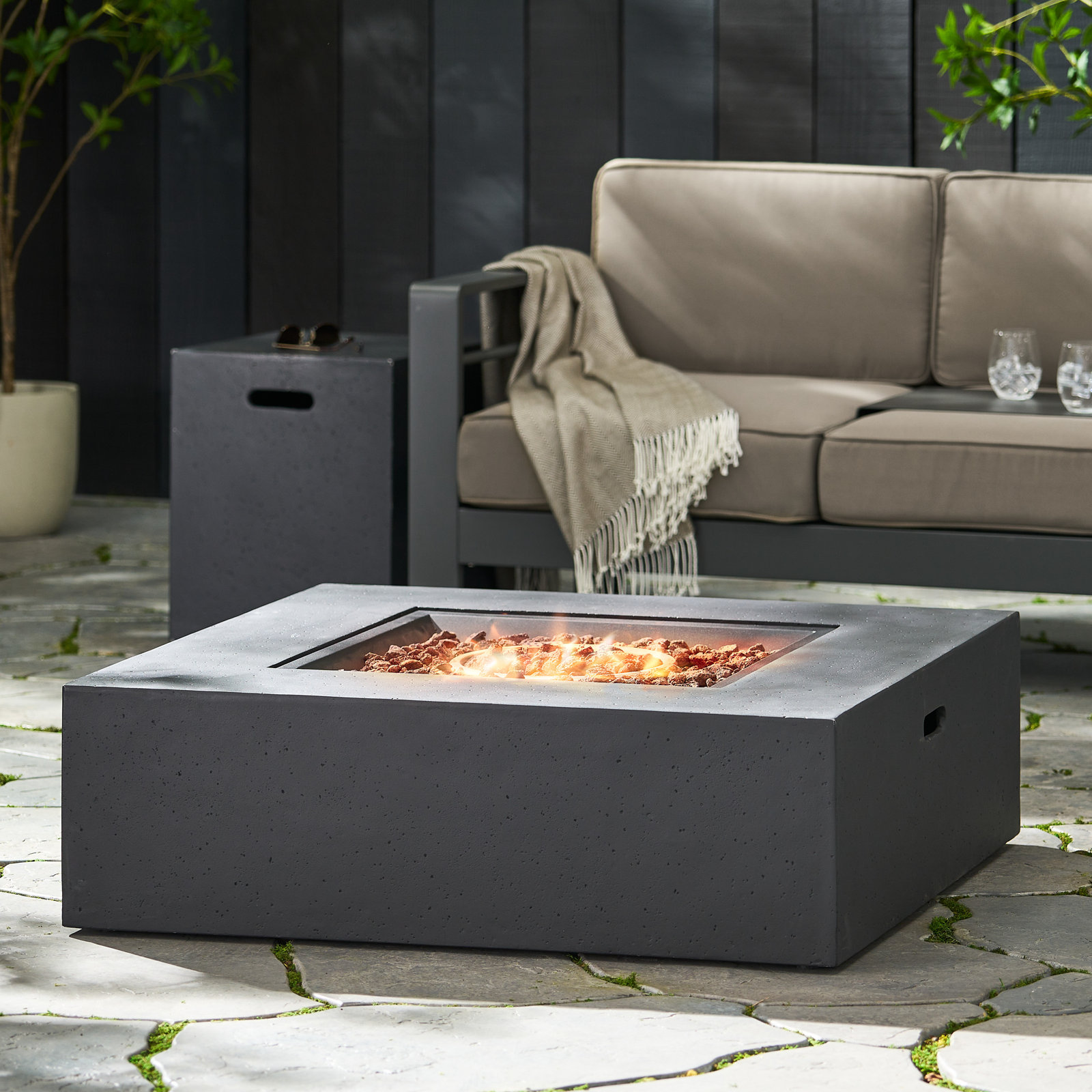 Fen Square Fire Pit Table, Dark Gray