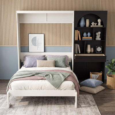 Queen Murphy Bed with LED Display Shelving and Drawer