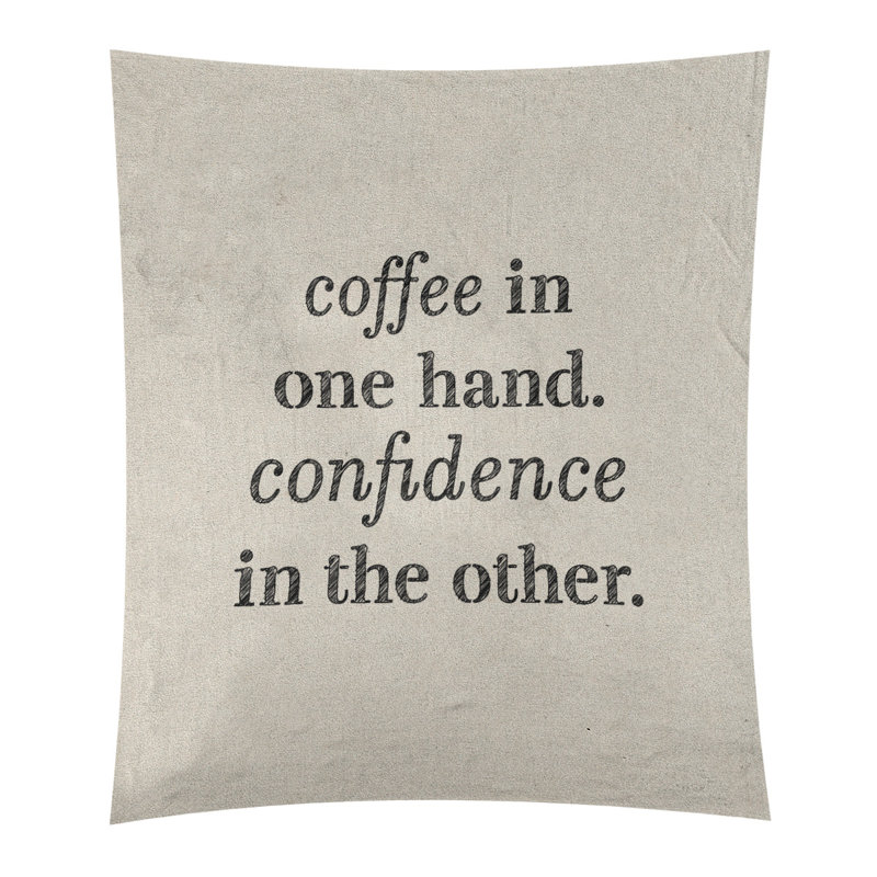 Tapisserie de polyester à citation de café et de confiance en polyester, H 60 po x l 51 po, Blanc / noir