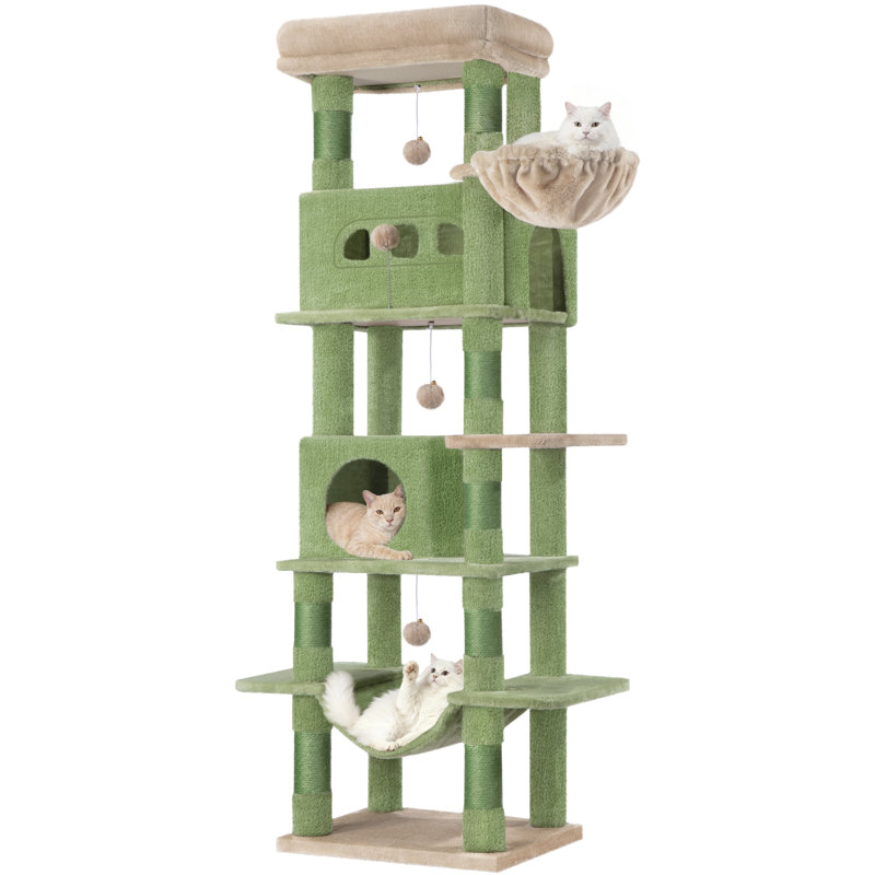 Cat Tree for Indoor Cats, Large Tall Cat Tower, Multi-Level Cats House with Condo, 8 Scratching Posts, Hammock, 4 Pom Poms