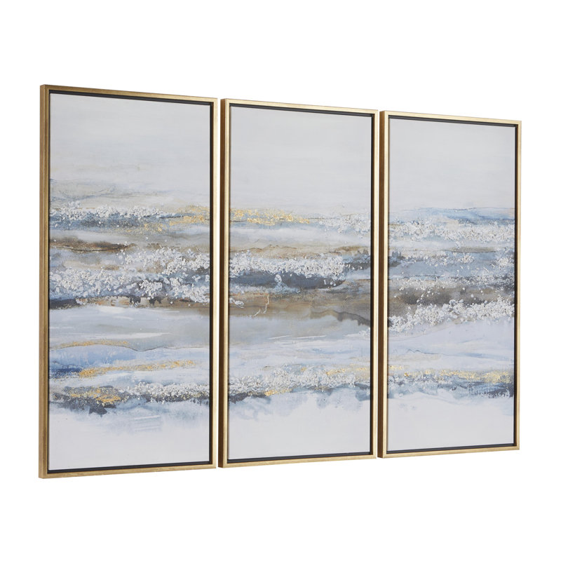 Toile paysage bleu encadré avec cadre doré