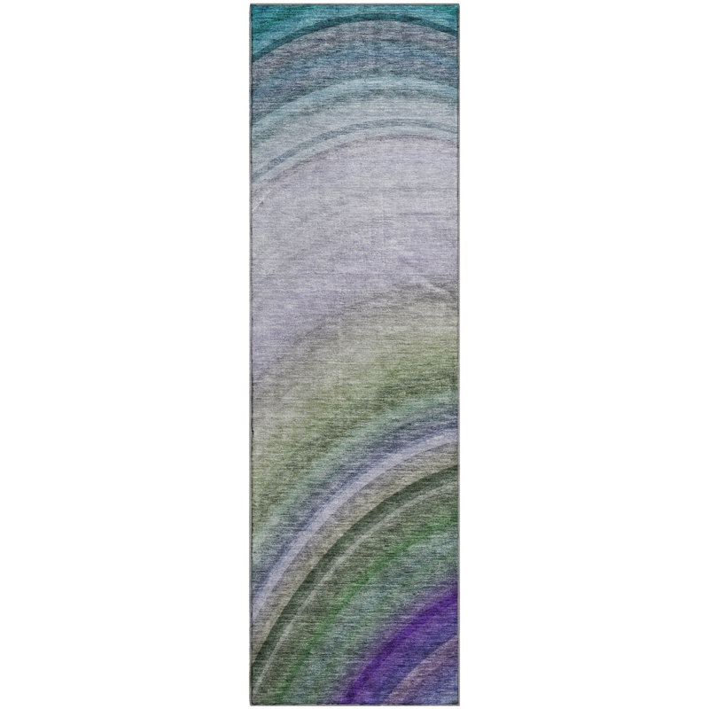 Premium Machine Washable Cerrito AMF584 Teal Rug, Runner 2'3" x 7'6"