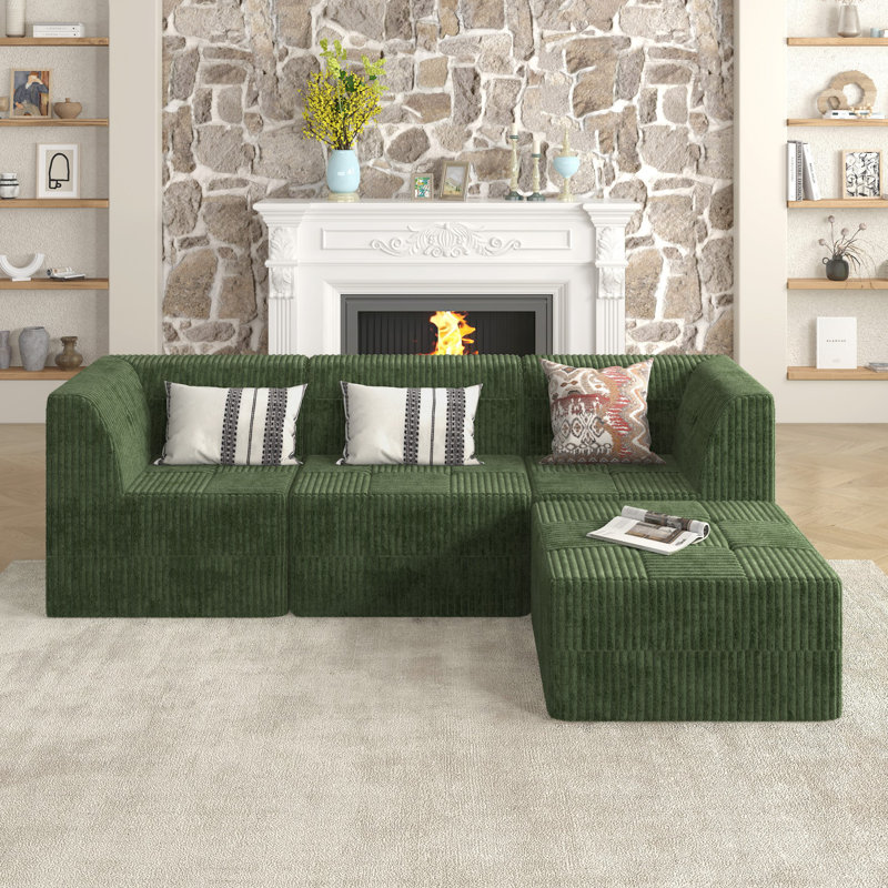 Canapé modulaire Boneless L, Velours côtelé vert