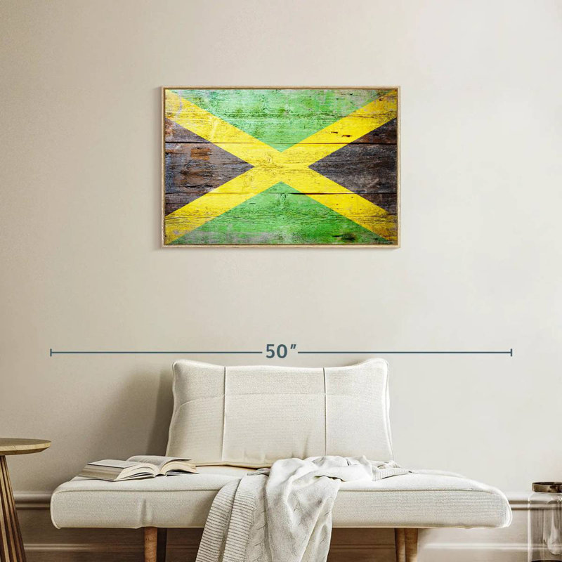 Drapeau de la Jamaïque, Cadre flottant en bois naturel, 31 po x 21 po