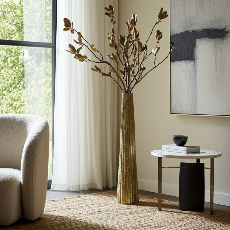 Katarin Metal Aluminum Vase with Sleek Modern Design and Textured Cylindrical Shape for Contemporary Decor, Gold