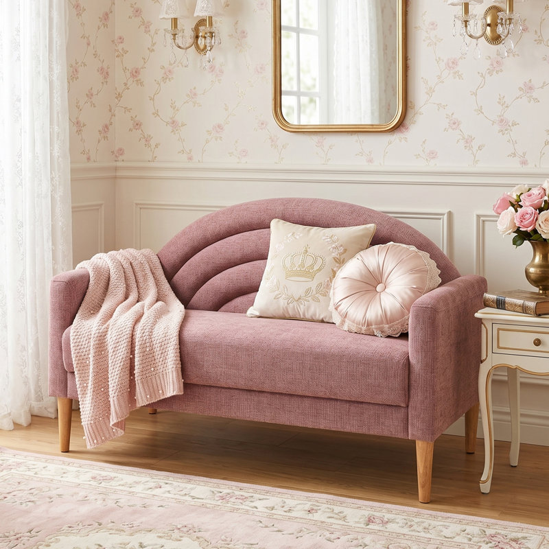 Michala Upholstered Loveseat, Pink, 31.5" H x 49.6" W x 30.7" D