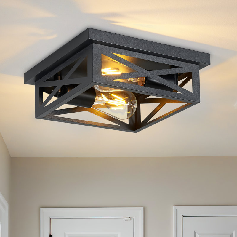 9.8 In. Farmhouse Square Black Flush Mount Ceiling Light Fixture with Turnable Light Cap (1-Pack), 1