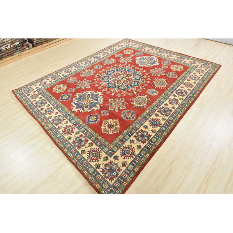 Tapis rouge en laine noué à la main de conception unique 8 pi 1 po x 10 pi Furlani