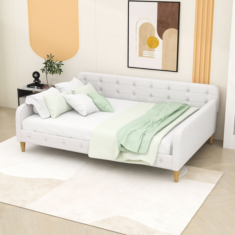 Lit de jour rembourré avec design capitonné, Beige