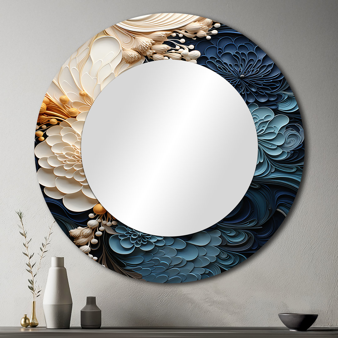 Liquid Ink Spiral IV - Abstract Spirals Large Mirror, Modern Round Unique Wall Mirror Decor, Printed Metal Art Design Art