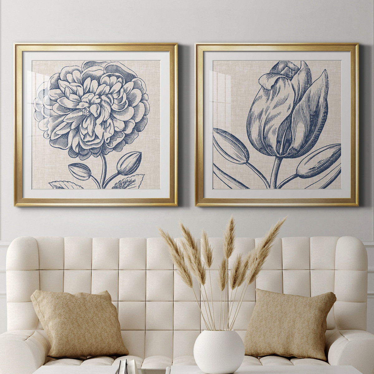 Laurel Foundry Modern Farmhouse® Indigo Floral On Linen III - 2 Piece Picture Frame Graphic Art Print Set & Reviews | Wayfair