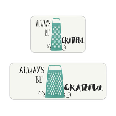 Cyan Grater "Always Be Grateful" Lettering Kitchen Floor Mats 2 PC, Minimalist Farm Kitchen, Cream