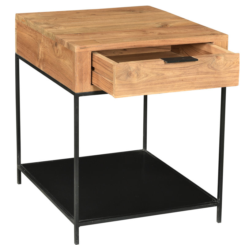 Table de bout en bois massif avec rangement Theo