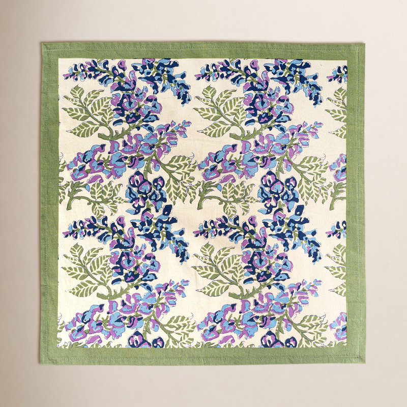 Kappa 100% Cotton Floral Square Napkin, Blue/Green