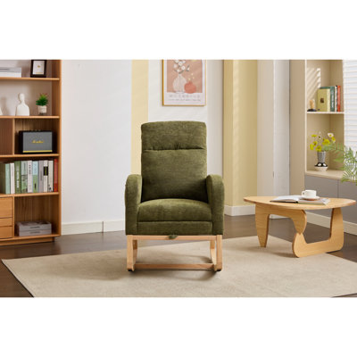 Chaise berçante avec tissu doux et éponge haute densité, structure en contreplaqué massif, poche latérale, cyan, coussins de pieds antidérapants d'une profondeur de 29,6 po, produit 29,77