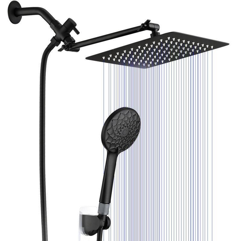 Pomme de douche en acier inoxydable avec bras de fuite à angle réglable de 10 po à fixation murale, Noir mat