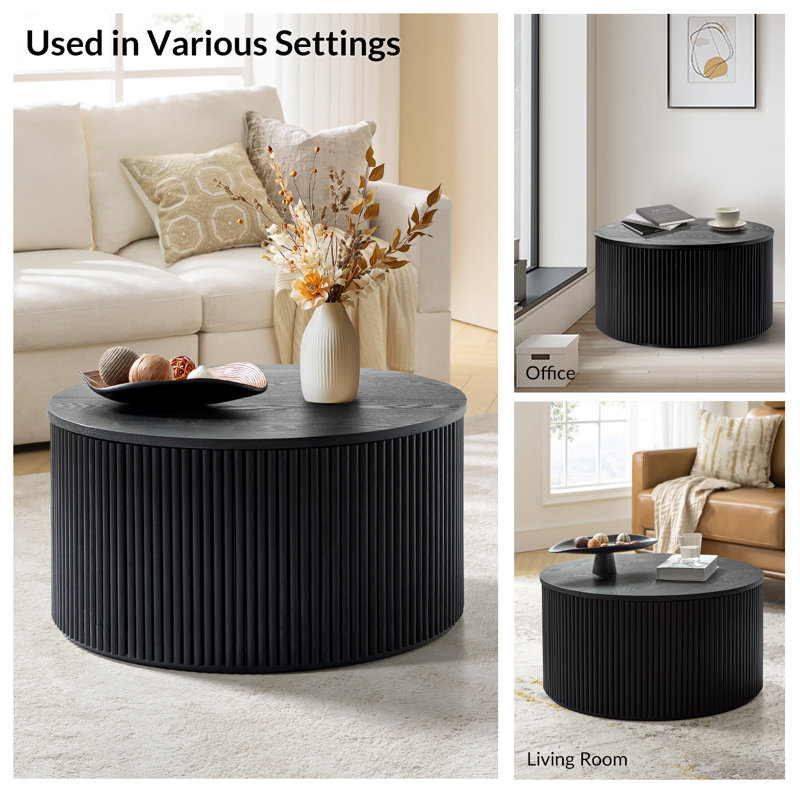 Sarya 31.5'' Modern Round Fluted Coffee Table With Storage