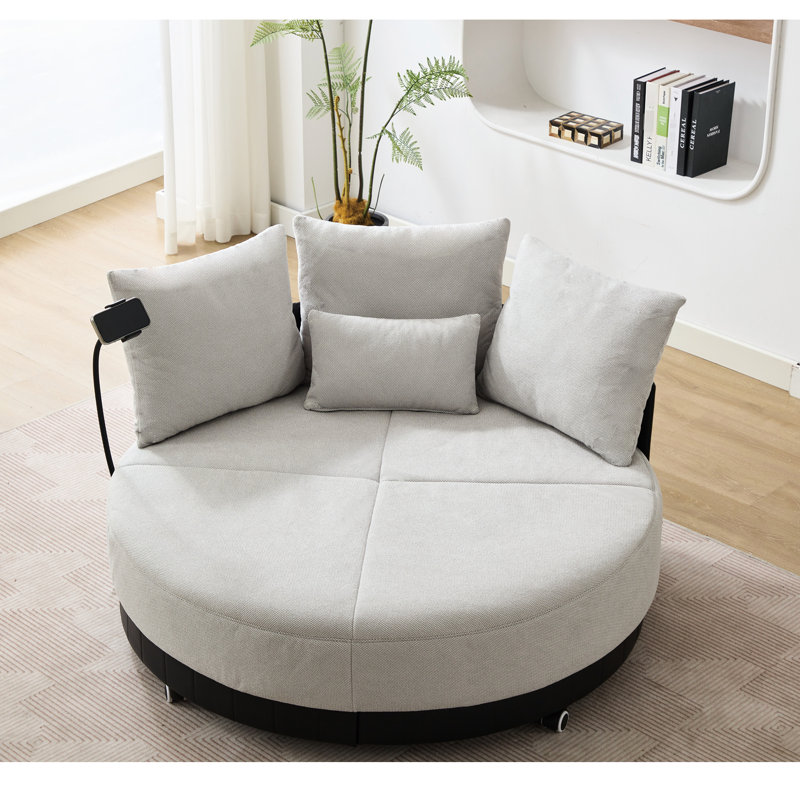  Fauteuil pivotant surdimensionné de 52,75 po, pivotant sur 360 ° avec support de téléphone réglable, fauteuil gris en polyester pour couple