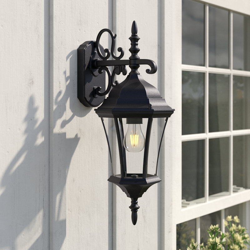 Lanterne murale d'extérieur biseautée noire Antroine, H 21 po x l 8 po x P 8 po