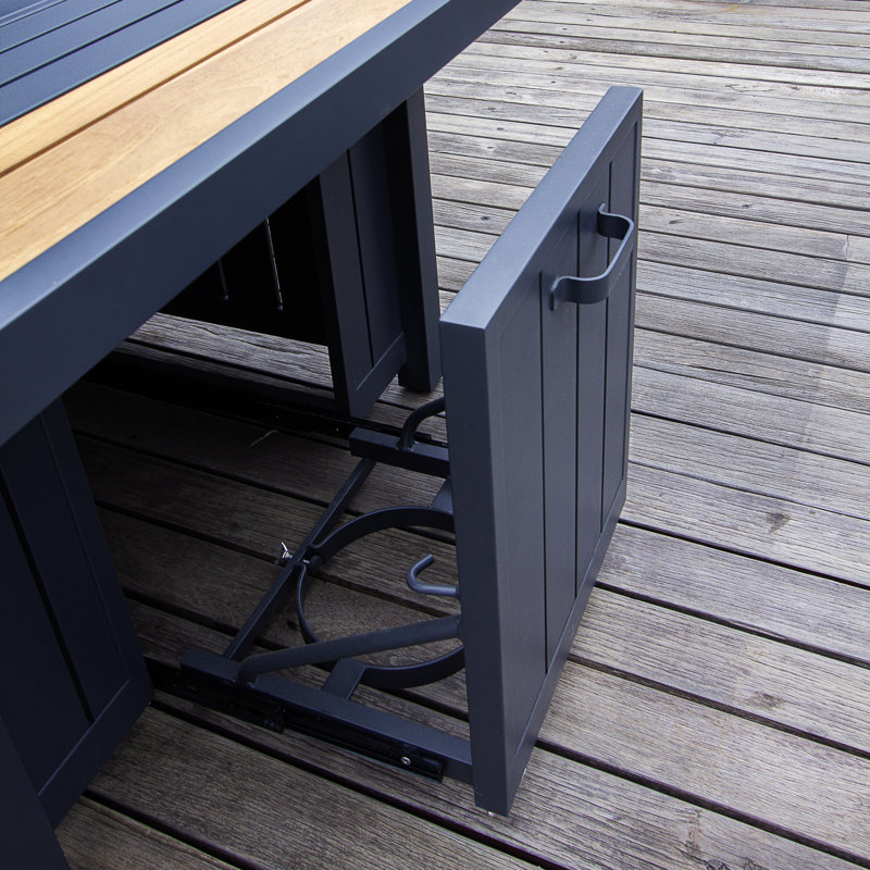 Ensemble Adirondack 5 pièces en teck d'aluminium Leonia avec foyer et abri de patio Leonia