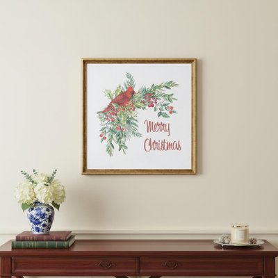 Art mural encadré «Merry Christmas Cardinal»
