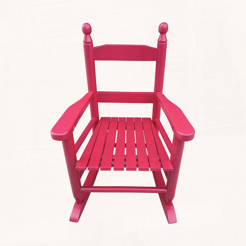 Chaise berçante en bois massif massif, Rose rouge
