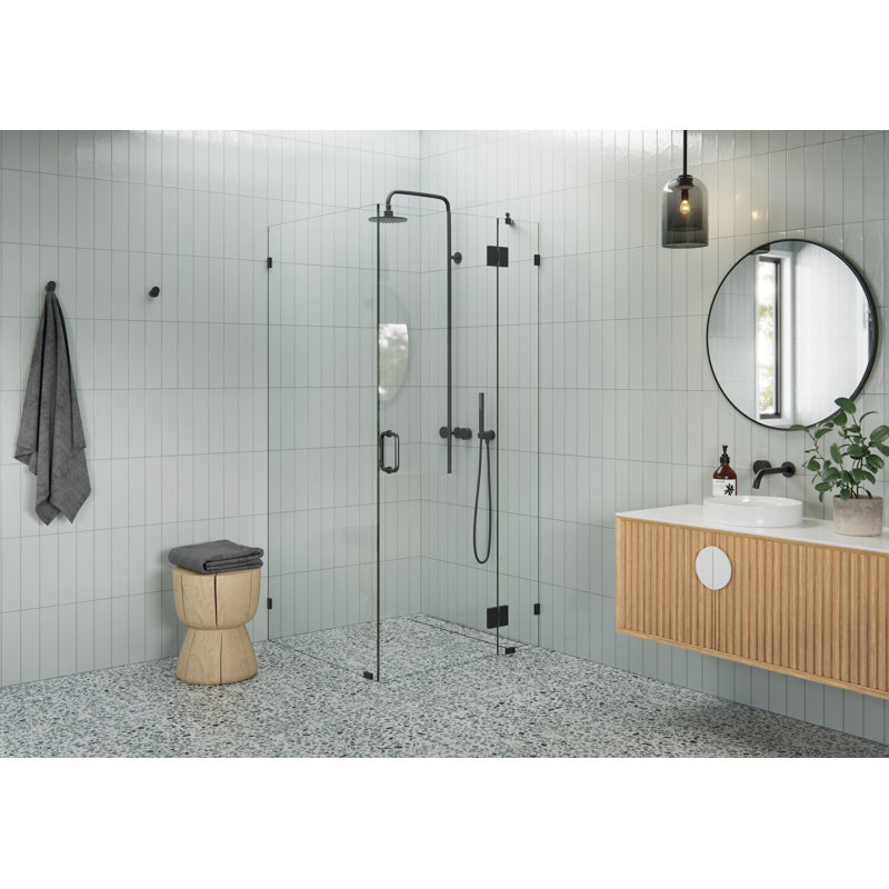 Halo 36.5 in. x 36.5 in. x 78 in. 90-degree Fully Frameless Glass Hinged Shower Enclosure, Matte Black