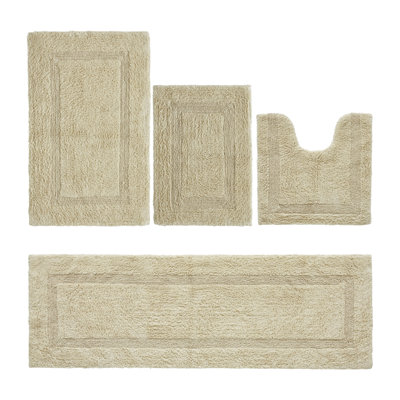 Adelen Premium 100% Cotton 4 Piece Bath Rug Sets, Machine Washable, Super Absorbent & Tufted Weave Reversible Bath Mat for Bathroom, Shower, and Tub, Oeko-Tex Certified Bathroom Rugs