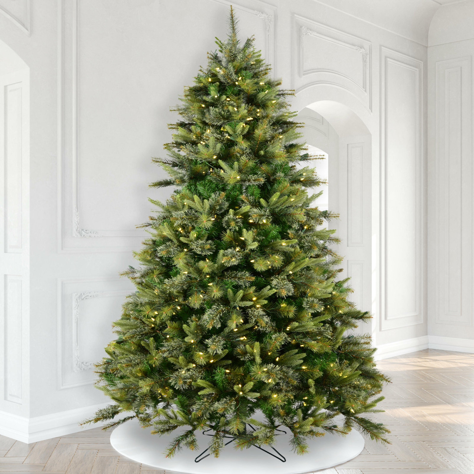 Kanhaya Flocked Pre-Lit Pine Christmas Tree, 9.5' H
