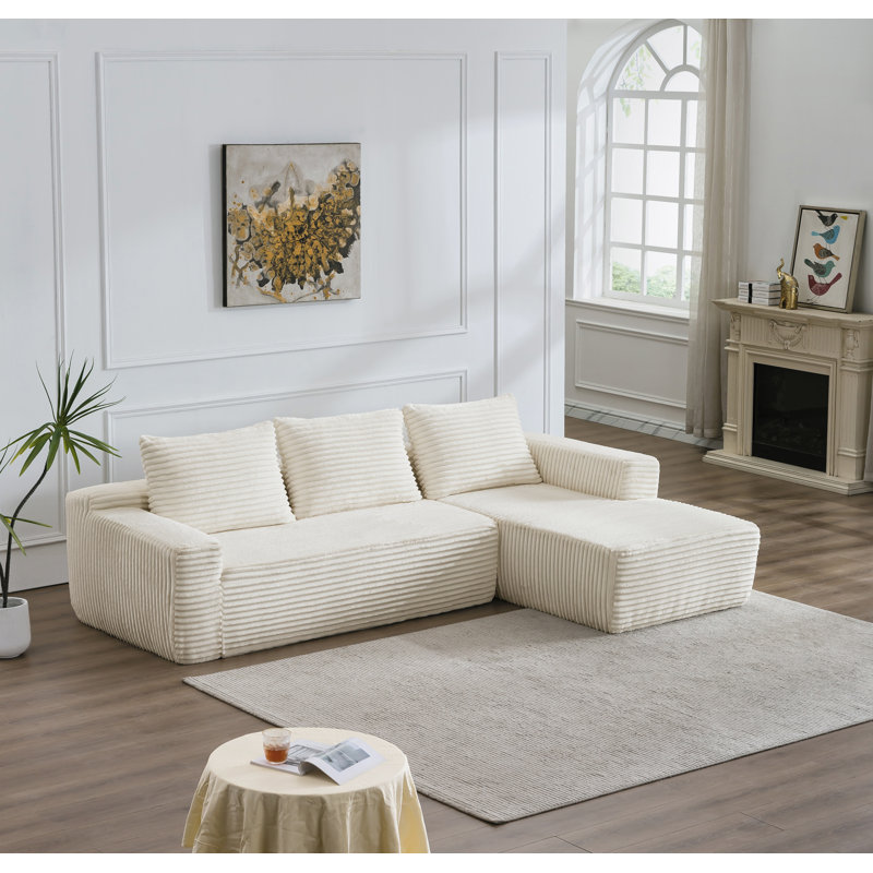 Canapé modulaire en flanelle 106,3 po, Coton blanc, Orienté à droite
