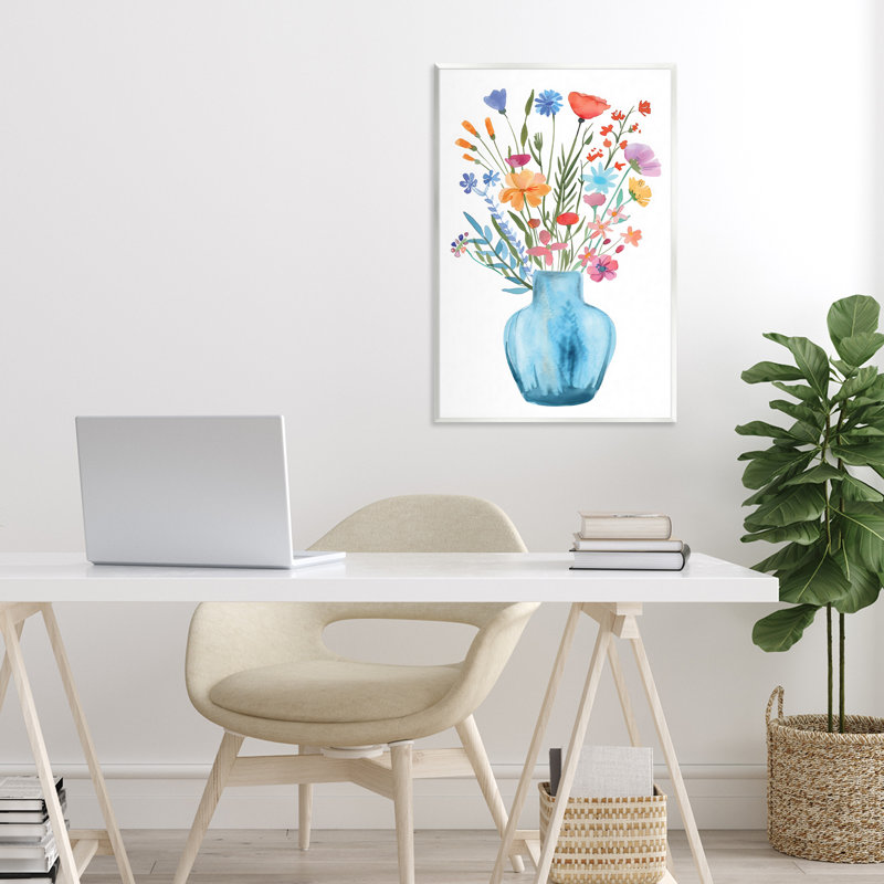 «Watercolor Vase Blue Bouquet», plaque murale, design par LSR Design Studio, H 19 po x l 13 po