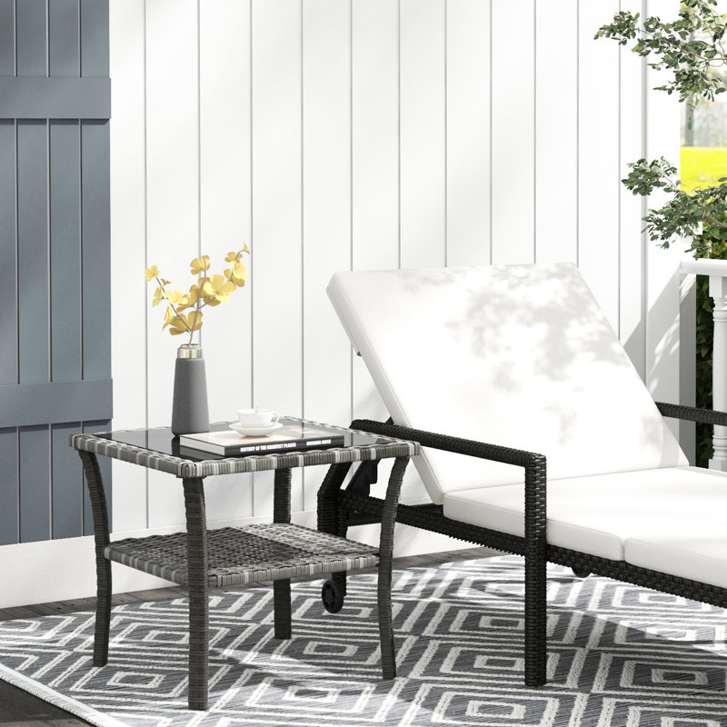 Table basse carrée pour l'extérieur, gris, verre trempé, rangement, table en aluminium pour l'extérieur, 2