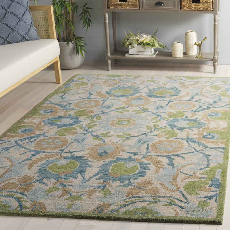 Antiquity Hand Tufted Wool Floral Rug, Rectangle 5' x 8'